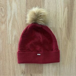 Coach Women's Red Beanie with Pom Pom